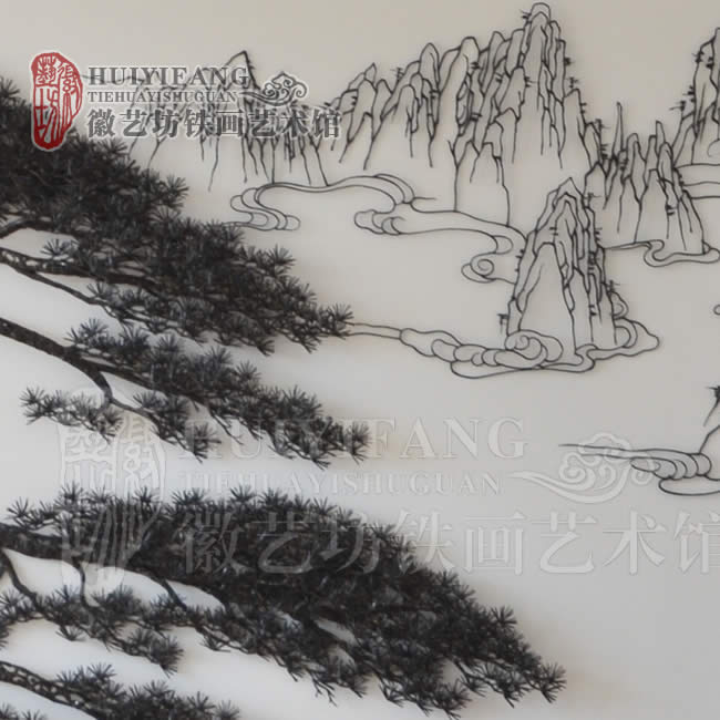 精品《迎客松》铁画雕花屏风名师制作